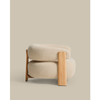 Granietbeige buitenfauteuil met poten van 100% FSC-gecertificeerd massief teakhout met een natuurlijke afwerking.