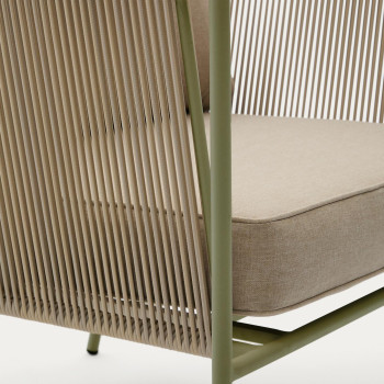 Zivia buitenfauteuil in ecru touw en groen gegalvaniseerd staal