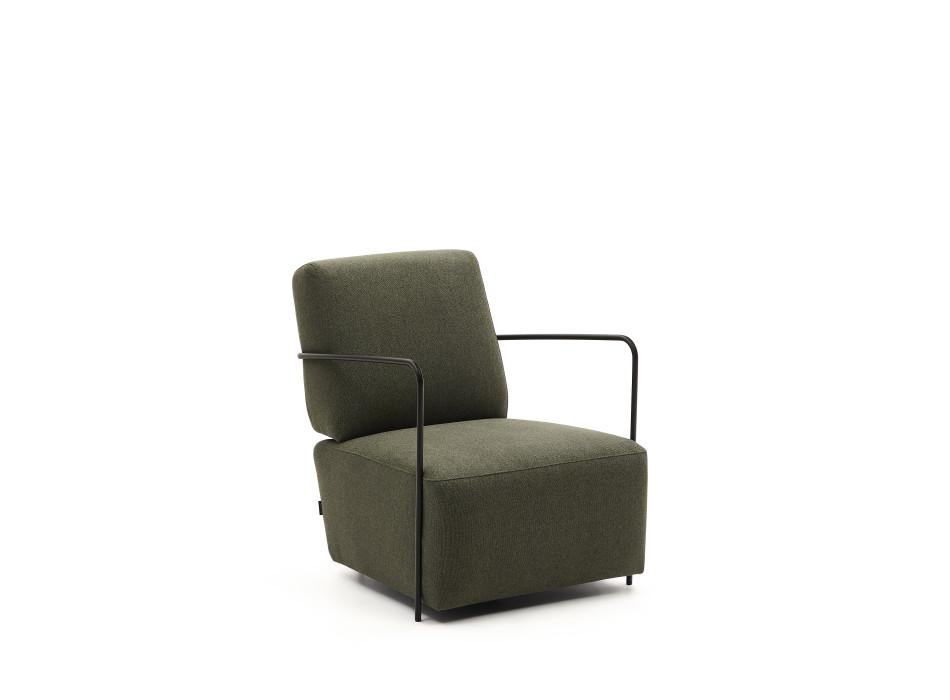 Groene en metalen gamerstoel met matzwarte lakafwerking.