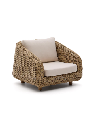 Meria fauteuil van synthetisch rotan met poten van 100% FSC-gecertificeerd massief acaciahout.
