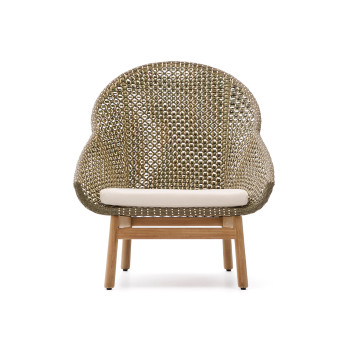 Olbia fauteuil met hoge rugleuning van synthetisch rotan en 100% FSC-gecertificeerd massief teakhout.