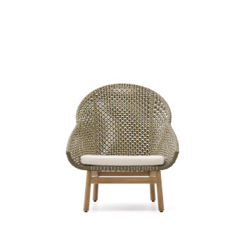 Olbia fauteuil met hoge rugleuning van synthetisch rotan en 100% FSC-gecertificeerd massief teakhout.