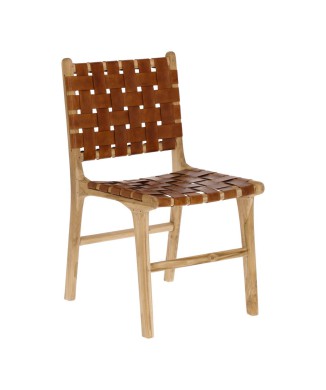 Calixta stoel van leer en massief teakhout