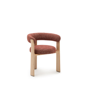 Granieten driepotige stoel in chenille terracotta, massief essenhout, natuurlijke afwerking, 100% FSC-gecertificeerd.