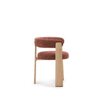 Granieten driepotige stoel in chenille terracotta, massief essenhout, natuurlijke afwerking, 100% FSC-gecertificeerd.