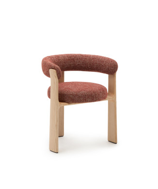 Granieten driepotige stoel in chenille terracotta, massief essenhout, natuurlijke afwerking, 100% FSC-gecertificeerd.