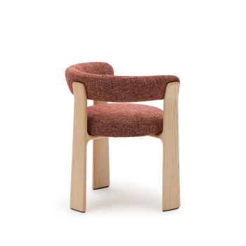 Granieten driepotige stoel in chenille terracotta, massief essenhout, natuurlijke tint afwerking, FSC 100%