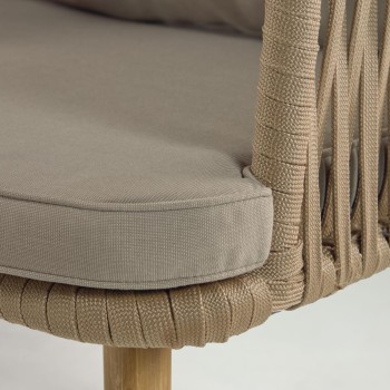 Hemilce stoel in beige touw met poten van 100% FSC-gecertificeerd massief acaciahout.