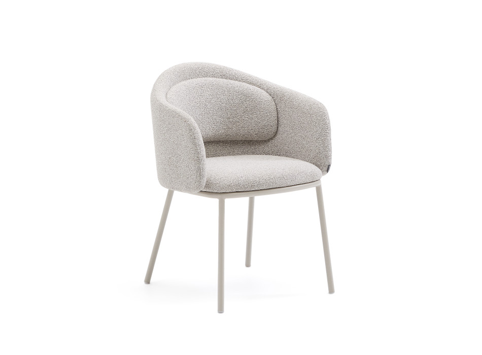 Idaira stoel van dikke beige chenille met stalen poten en beige afwerking, FSC Mix Credit