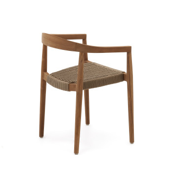 Ydalia stapelbare stoel van massief teakhout met natuurlijke afwerking en touw.