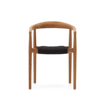 Ydalia stapelbare stoel van massief teakhout met natuurlijke afwerking en touw.