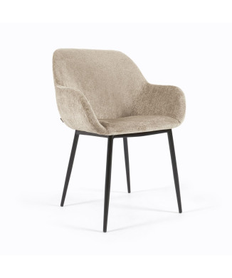 Konna stoel in beige fluweelchenille met zwart gelakte stalen poten