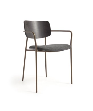 Maureen stoel in donker afgewerkt essenhoutfineer en messingkleurig metaal.