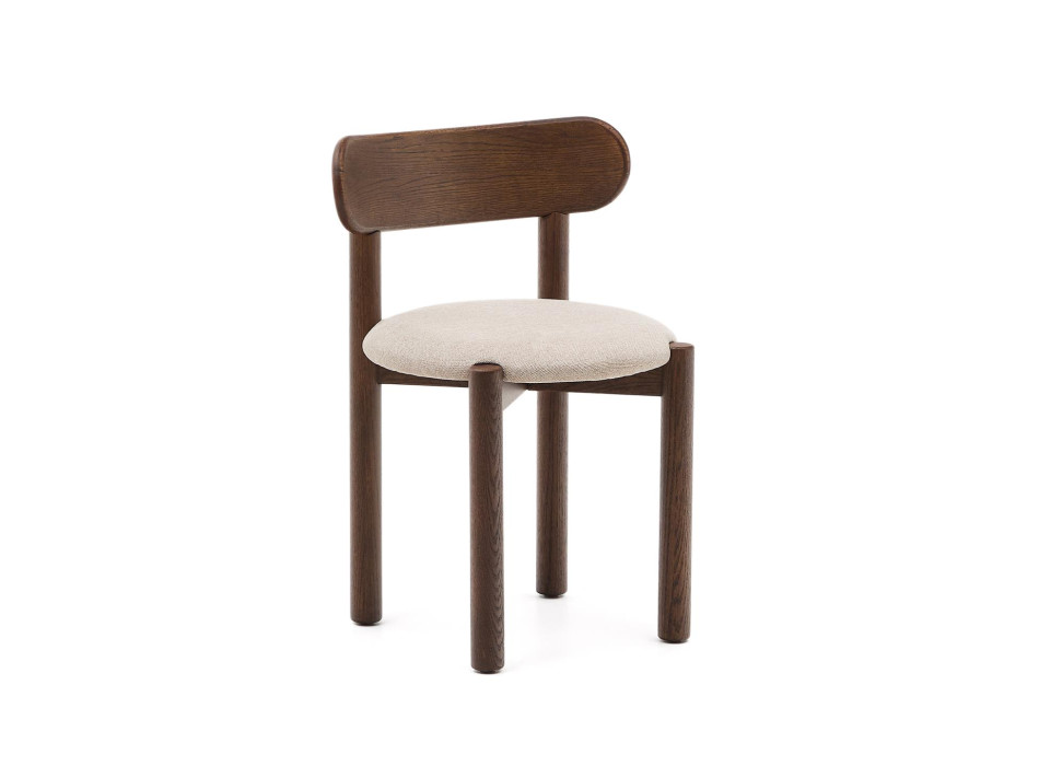 Nebai stoel in bruine chenille met massief eiken frame en FSC MIX walnoot afwerking.