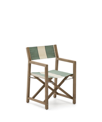 Vilara opklapbare buitenstoel met groene en beige strepen, gemaakt van 100% FSC-gecertificeerd massief acaciahout.