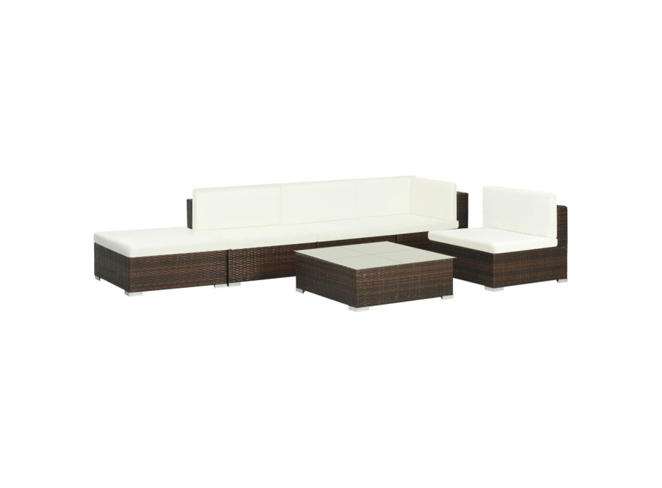 6-delige tuinset met loungeset en kussens van polyrattan