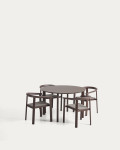 Erice set bestaande uit 4 stapelbare stoelen van aluminium en touw en een tafel van aluminium en gehard glas.