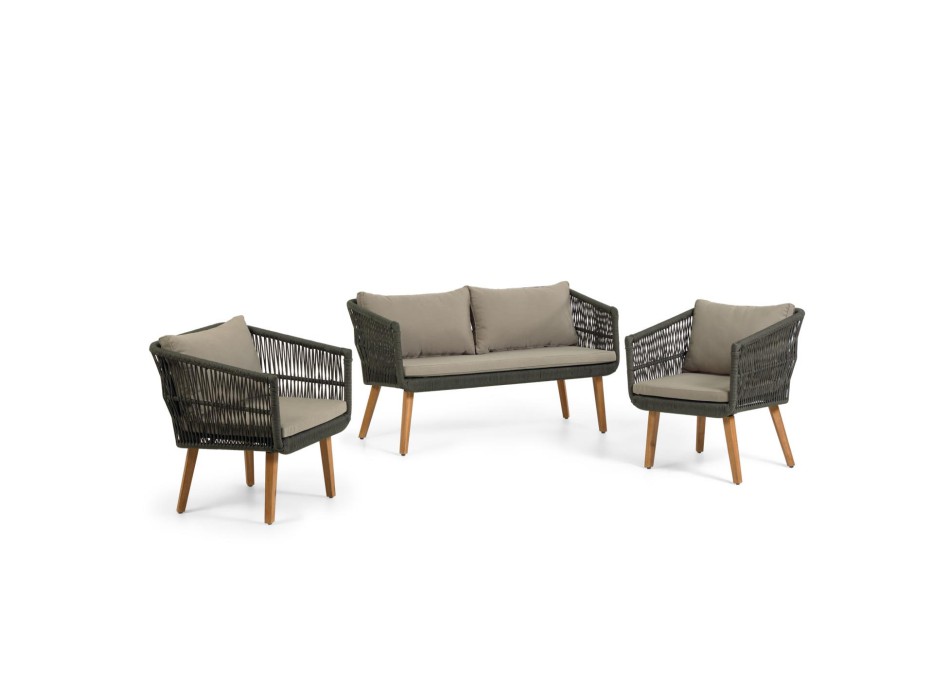 Inti 2-zitsbank en 2 fauteuils set in groen touw FSC 100%