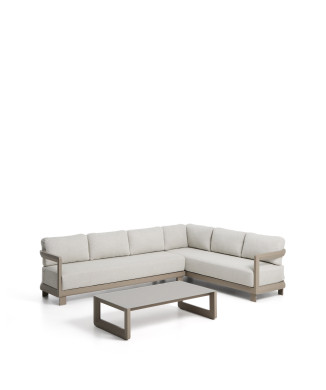 Nerano set met 5-zits hoekbank en salontafel van gehard glas en taupekleurig aluminium