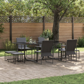 Set van 9 tuinstoelen in zwart en donkergrijs Textilene.