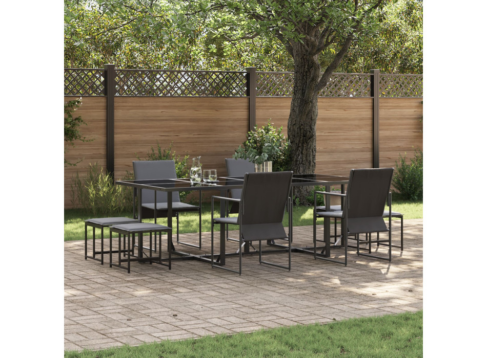 Set van 9 tuinstoelen in zwart en donkergrijs Textilene.