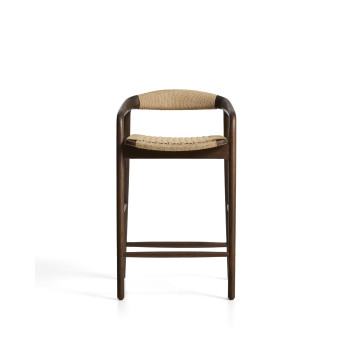 Derile kruk van massief eikenhout met walnootafwerking en beige papieren koord, FSC Mix Credit, 65 cm