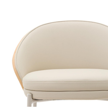 Eamy kruk in beige synthetisch leer, essenhoutfineer, natuurlijke afwerking, 65 cm