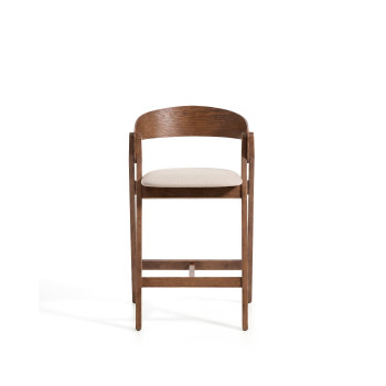 Godia kruk in beige chenille en eikenfineer met afwerking