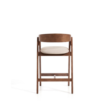 Godia kruk in beige chenille en eikenfineer met afwerking