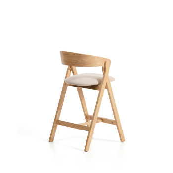 Godia kruk in beige chenille en eikenfineer met afwerking