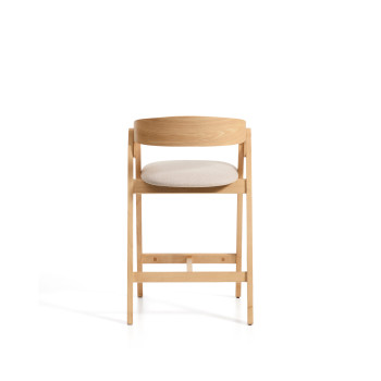 Godia kruk in beige chenille en eikenfineer met afwerking