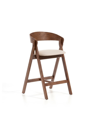 Godia kruk in beige chenille en eikenfineer met afwerking