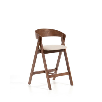 Godia kruk in beige chenille en eikenfineer met afwerking