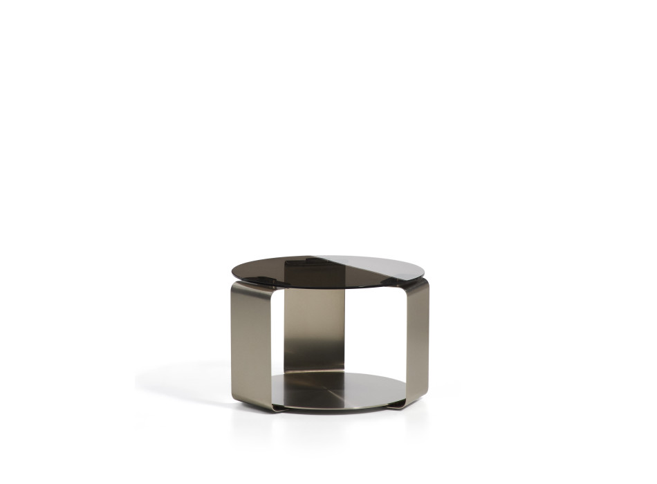 Dolven salontafel van bruin glas en geborsteld staal, Ø60 cm