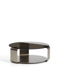 Dolven salontafel van bruin glas en geborsteld staal, Ø80 cm