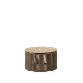 Dandara salontafel van staal, beige touw en massief acaciahouten poten Ø70 cm FSC 100%