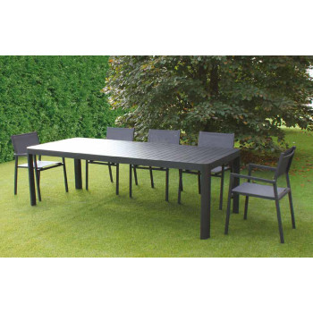 ANTRACIETKLEURIGE ALUMINIUM TAFEL 180/240x100 + 6 ANTRACIETKLEURIGE ALUMINIUM STOELEN