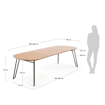 Novac uitschuifbare tafel 140 (220) x 90 cm, naturel eikenfineer
