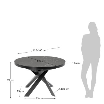 Uitschuifbare tafel Vashti Ø 120 (160) cm porselein