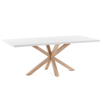 Argo melamine tafel met witte afwerking en stalen poten met houtlook, 160 x 100 cm