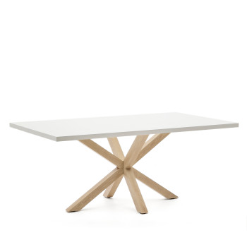 Argo melamine tafel met witte afwerking en stalen poten met houtlook, 200 x 100 cm