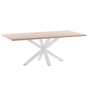 Argo melamine tafel met natuurlijke afwerking en stalen poten met witte afwerking, 200 x 100 cm