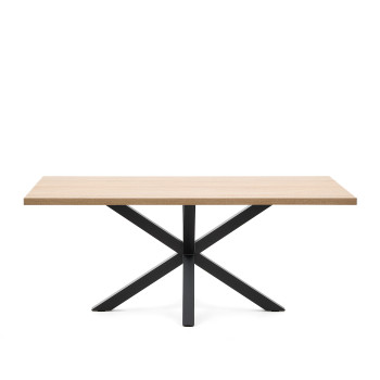 Argo melamine tafel met natuurlijke afwerking en zwarte stalen poten, 200 x 100 cm