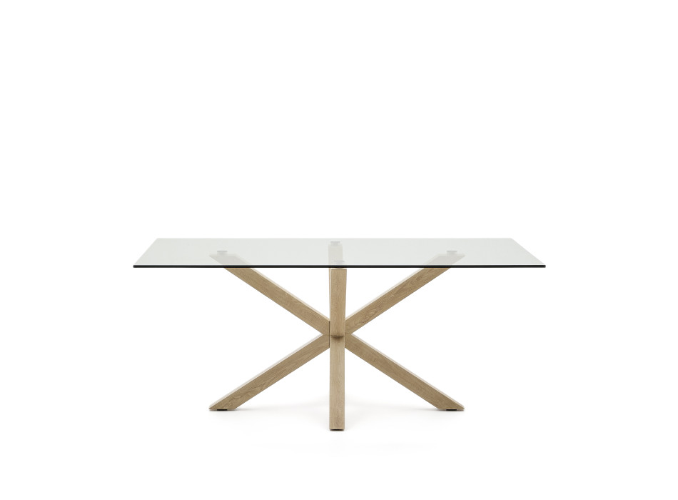 Argo glazen tafel met stalen poten in houtlook, 180 x 100 cm