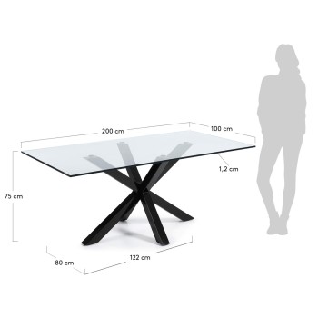 Argo tafel van glas met stalen poten, geen transparante afwerking.