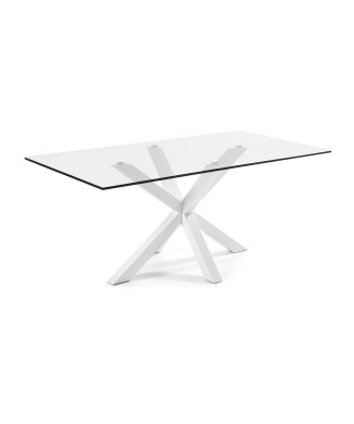 Argo tafel van glas met stalen poten en een transparante afwerking.