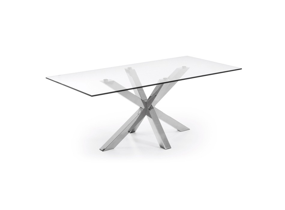 Argo tafel van glas met 200 transparante roestvrijstalen poten.