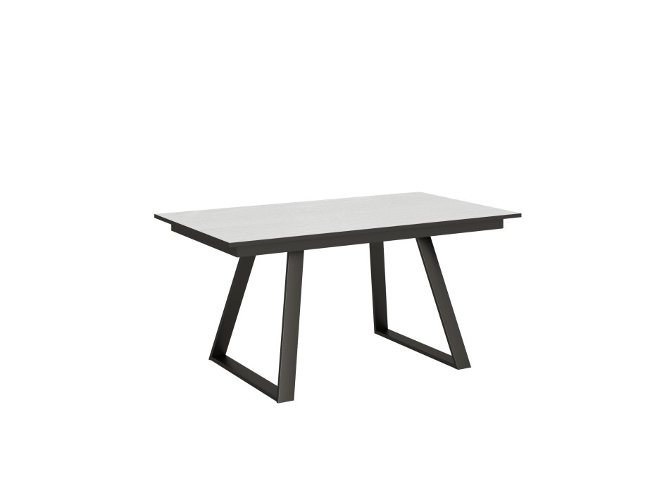 Bernadette tafel - Uitschuifbare tafel 90x160/220 cm Bernadette wit essenhouten frame met antracietkleurige afwerking