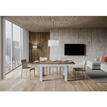 Bibi Tafel - Uitschuifbare tafel 90x120/180 cm Bibi Mix Spatel Wit blad - Spatel Antraciet voet