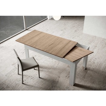 Bibi Tafel - Uitschuifbare tafel 90x120/180 cm Bibi Mix met spatel, wit blad en spatel, antracietkleurig onderstel